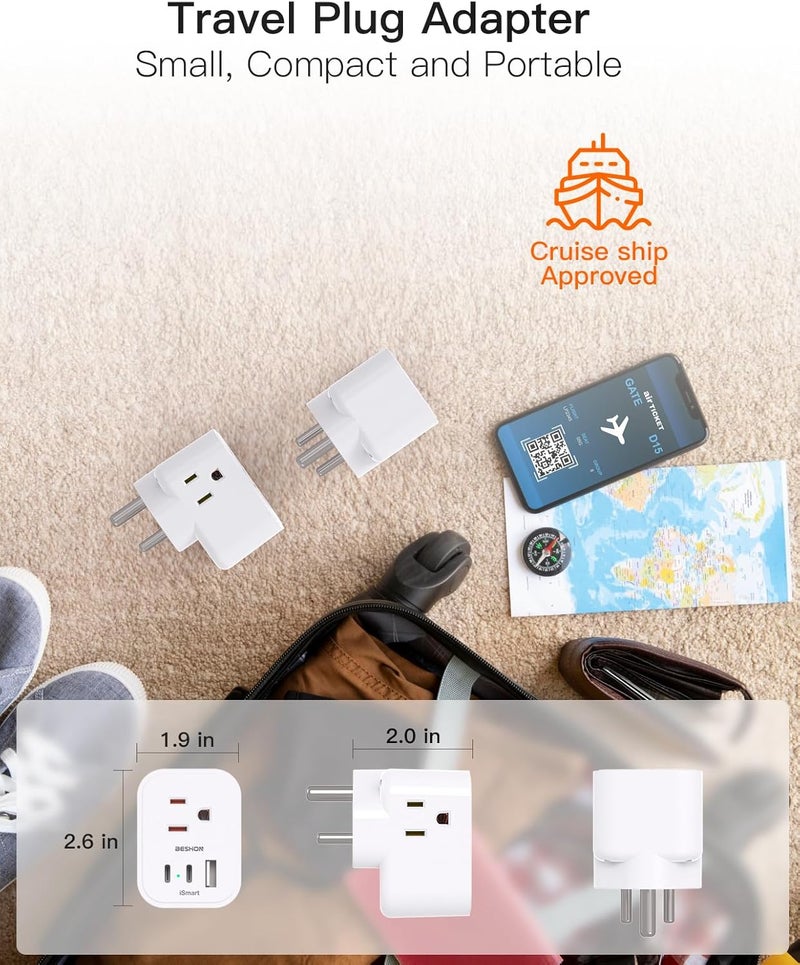BESHON 【2 Pack】 US to India Plug Adapter, Type D Travel Plug with 3 Outlets 3 USB Ports(2 USB C), 6 in 1 India Power Travel Adapter for US to India, Bangladesh, Maldives - Image 3